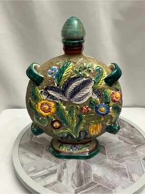 Vintage 1979 Bischoff Cherry Wine Italian Hand Painted Ceramic Bottle Decanter